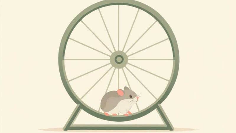 An illustration of a hamster in a wheel.