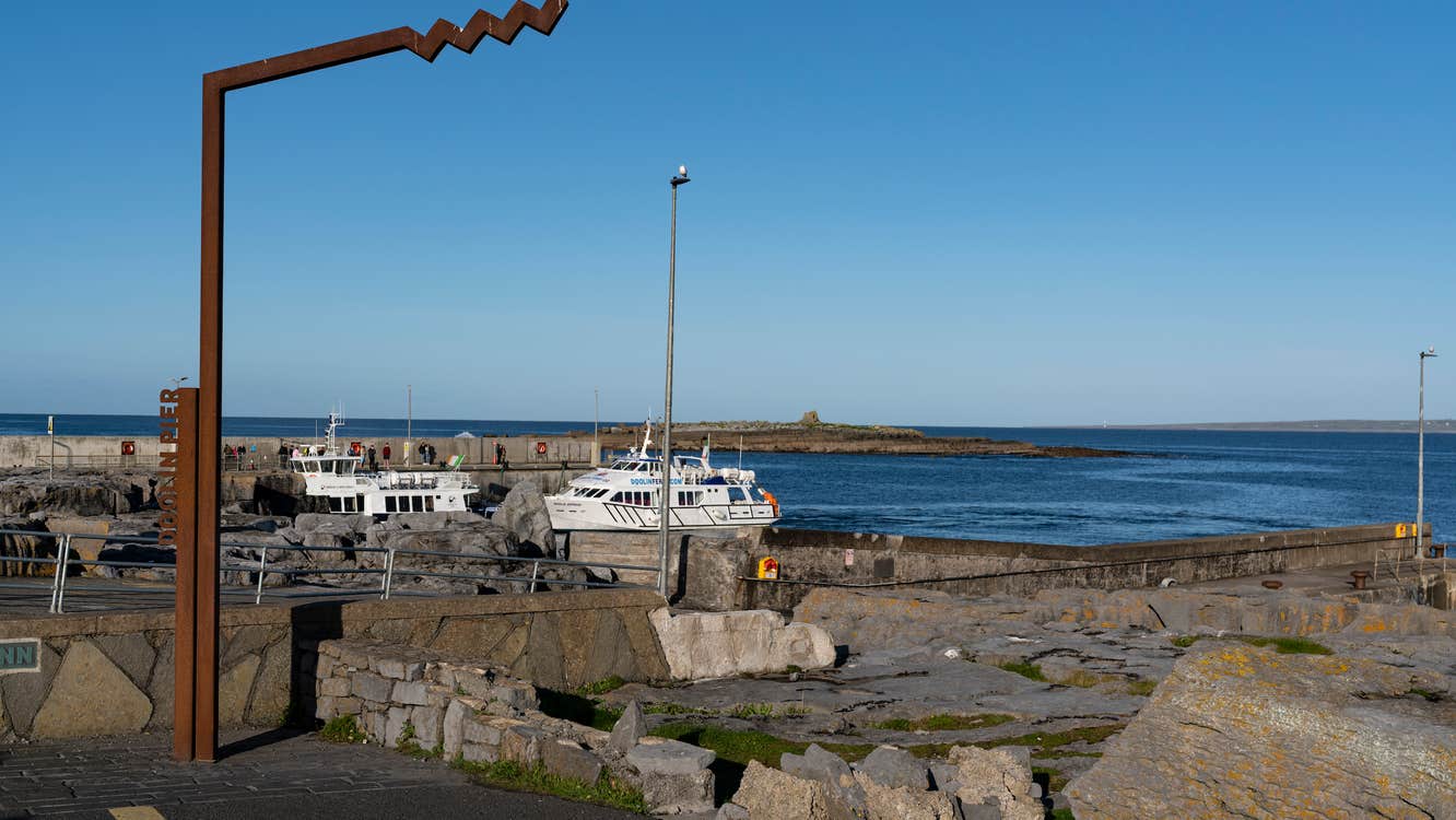 Boats docked at Doolin Pier in County Clare