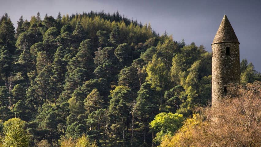 A view of St Kevin's Tower Glendalough