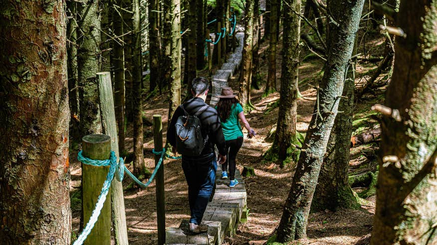 Hikers walking the Queen Maeve Trail in the Knocknarea Mountains in Sligo