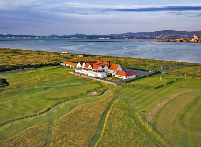 Green Golf Ball tour company aerial view of the Royal Dublin Golf Club