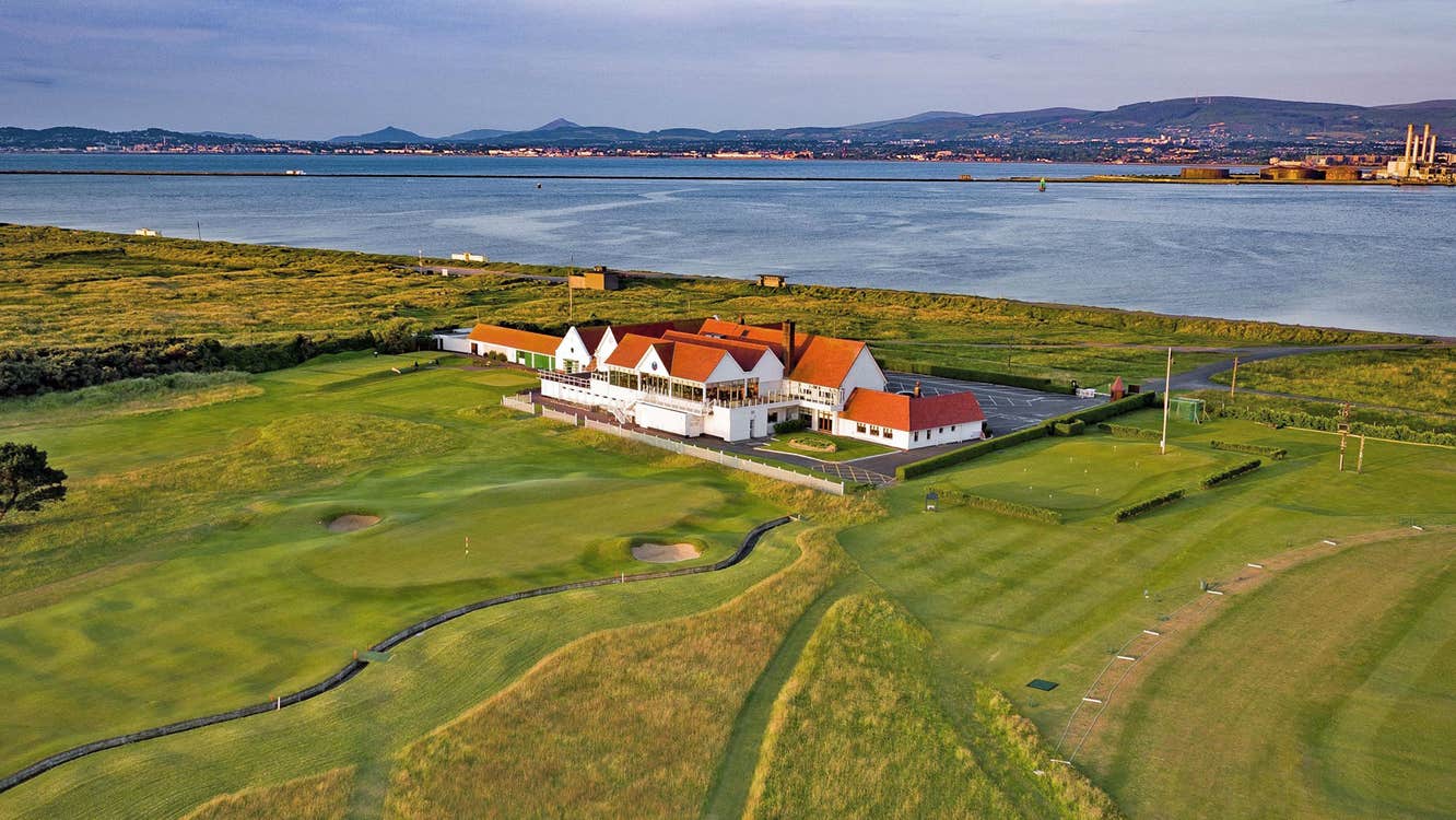 Green Golf Ball tour company aerial view of the Royal Dublin Golf Club