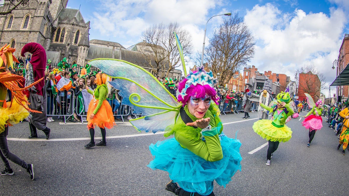 Street performers at the 2019 St Patrick's Festival parade in Dublin city