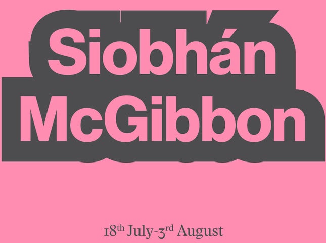 Dull pink background with black block in centre containing same colour pink writing.