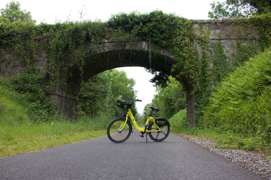 A Moby rental bike on the Old Rail Greenway in Athlone, County Westmeath.