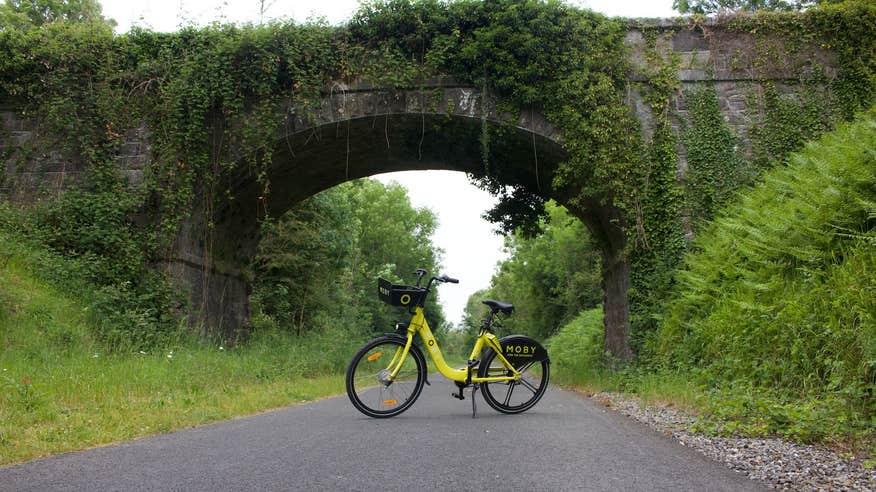 A Moby rental bike on the Old Rail Greenway in Athlone, County Westmeath.