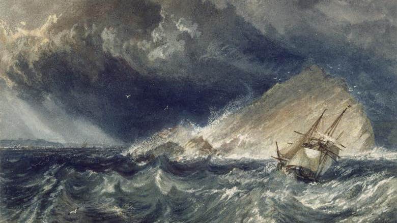 Joseph Mallord William Turner (1775-1851), A Ship against the Mewstone, at the Entrance to Plymouth Sound, c.1814. Photo © National Gallery of Ireland.
