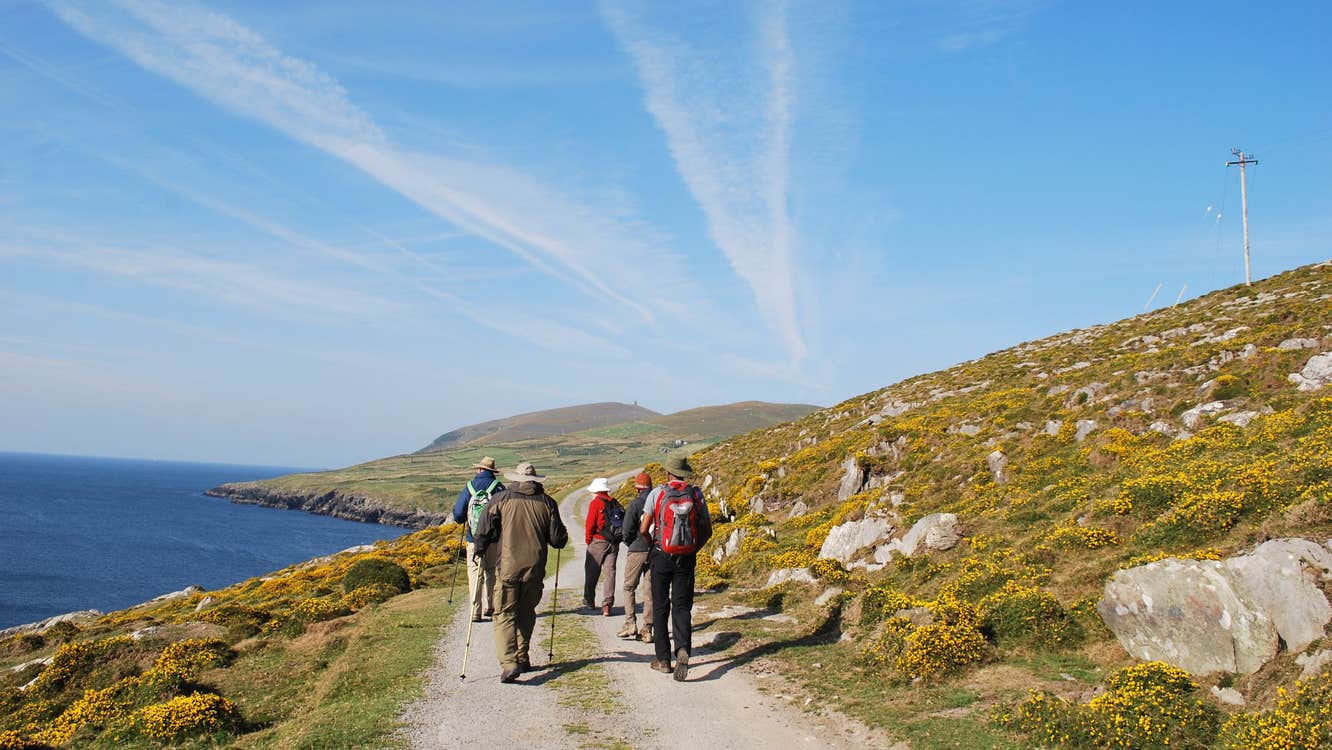 Scenic image of hikers in Roundwood in County Wicklow