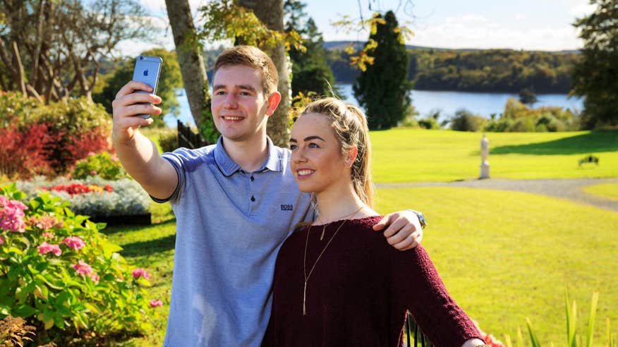 Couple taking a selfie at Kilronan Castle Estate in Roscommon 