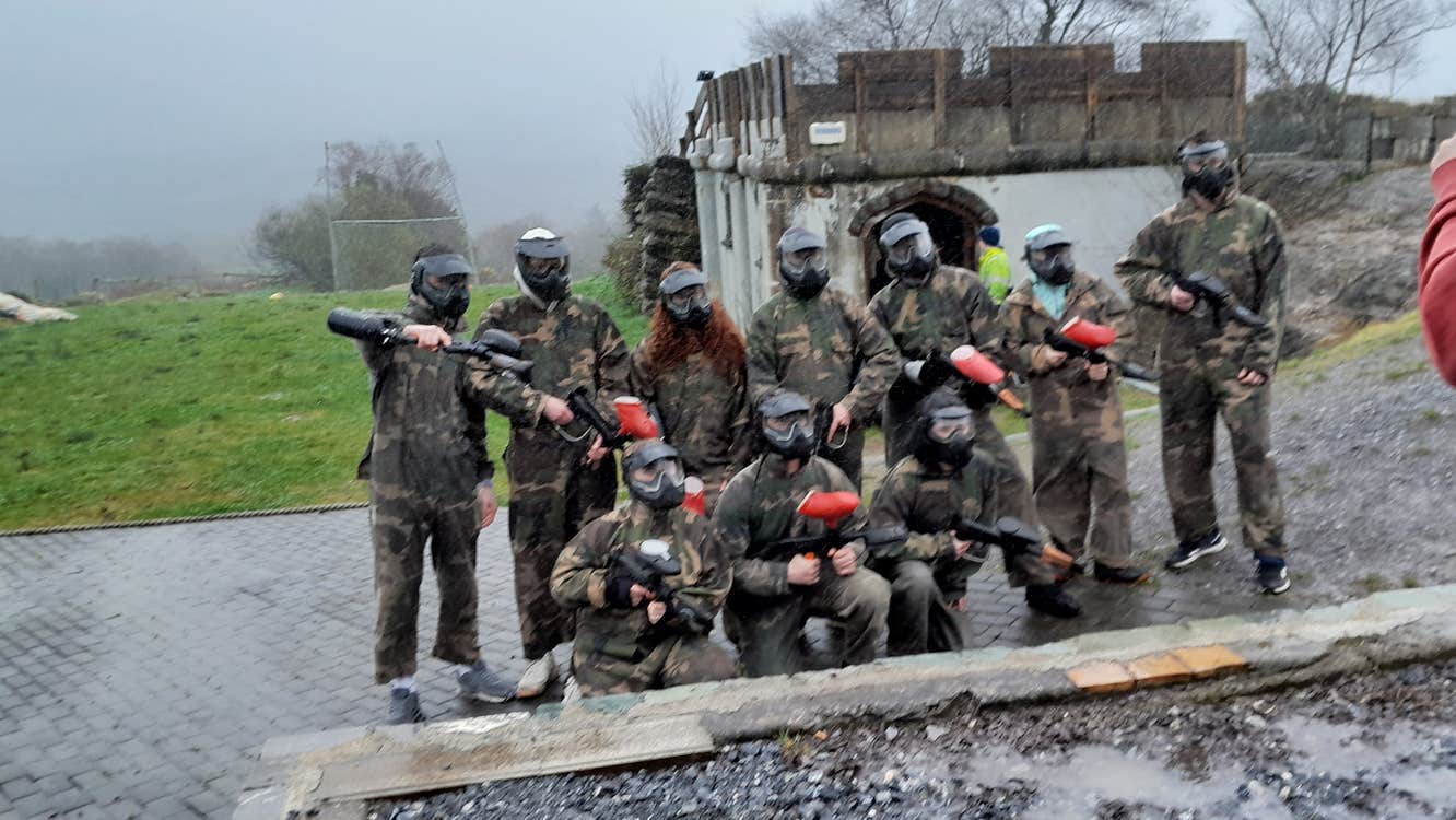 A group enjoying a game of splatball at Funmanway Adventure Land