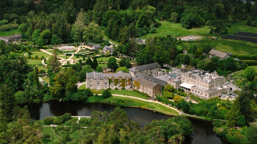 Aerial view of Ballynahinch Castle in Co Galway