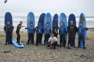 Group Team learning to surf.