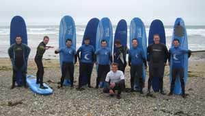 Group Team learning to surf.