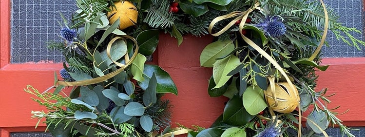 Wreath Hanging on Door with Ribbon
