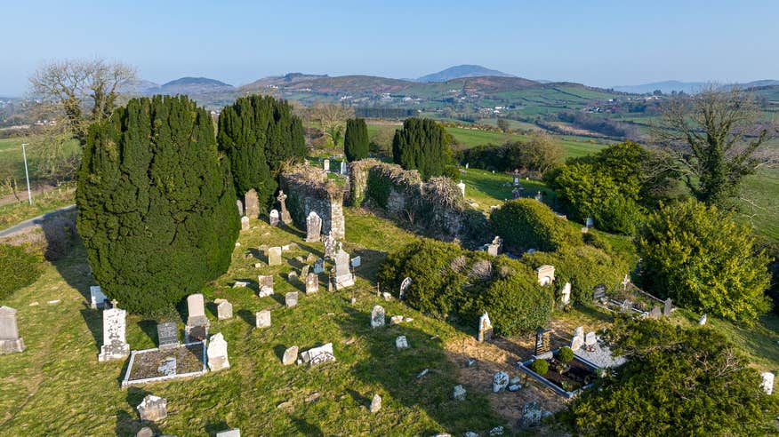 Aerial view of Old Faughart Graveyard in Co Louth