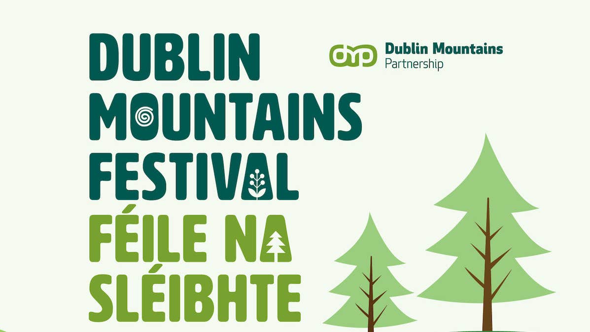 Pale green poster with simple trees and large event text in shades of green.