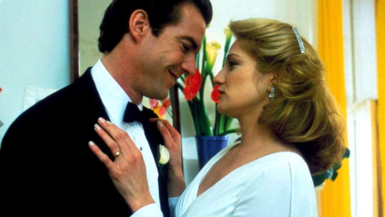 A man and a woman staring lovingly into each other's eyes.