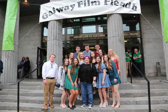 Students for the James Madison Univ USA outside the Town Hall Theatre at a screening at the Fleadh - Doreen Kennedy
