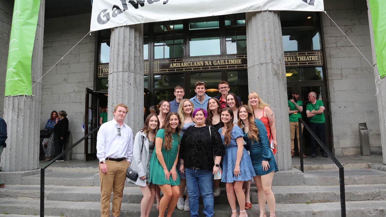 Students for the James Madison Univ USA outside the Town Hall Theatre at a screening at the Fleadh - Doreen Kennedy