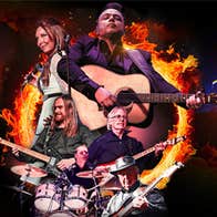 Collage of images of various musicians, mostly playing guitars.