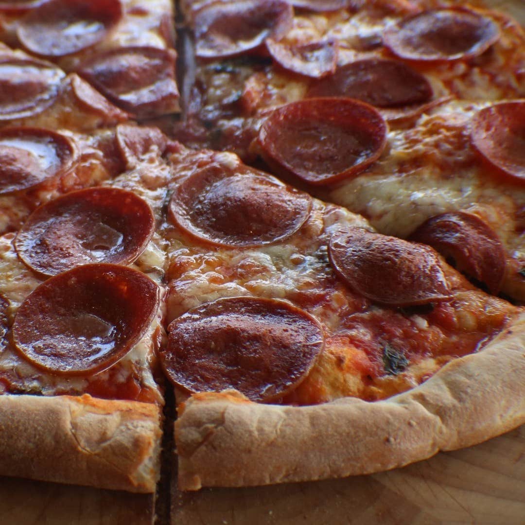 A pepperoni pizza.