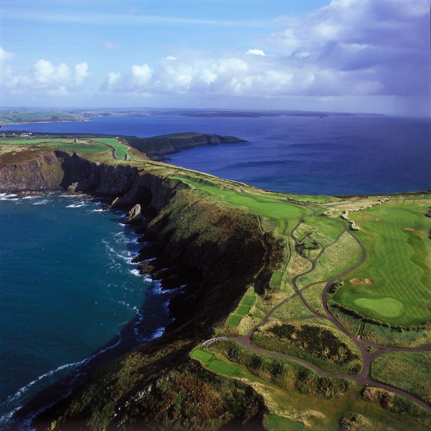 Aerial view of Old Head Golf Links in Kinsale, County Cork