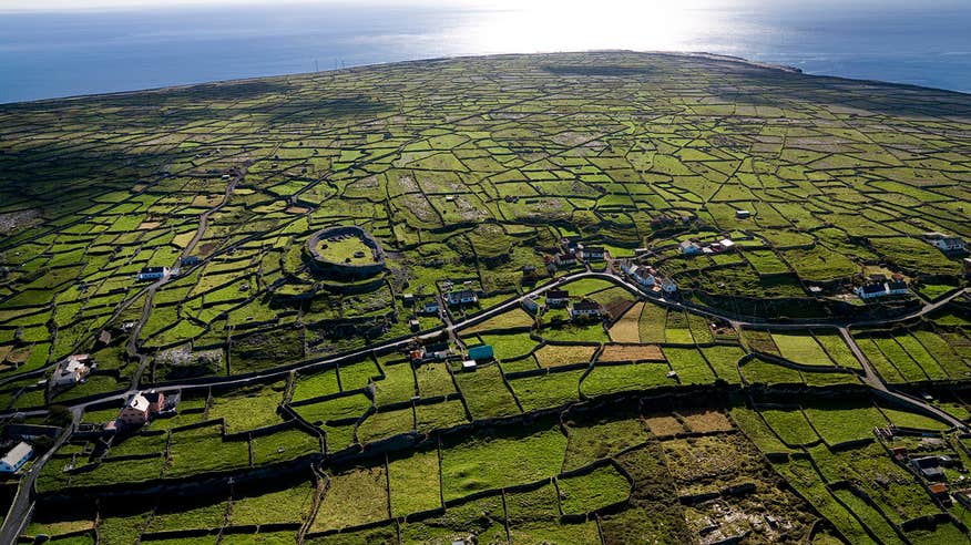 An aerial view of fields on Inishmaan, Aran Islands, Galway