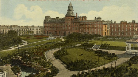 The Royal Marine Hotel opened its doors in 1865. The luxurious hotel attracted many aristocratic and royal guests. The beautiful ornamental gardens included walks, statues, flower knots and sparking fountains.