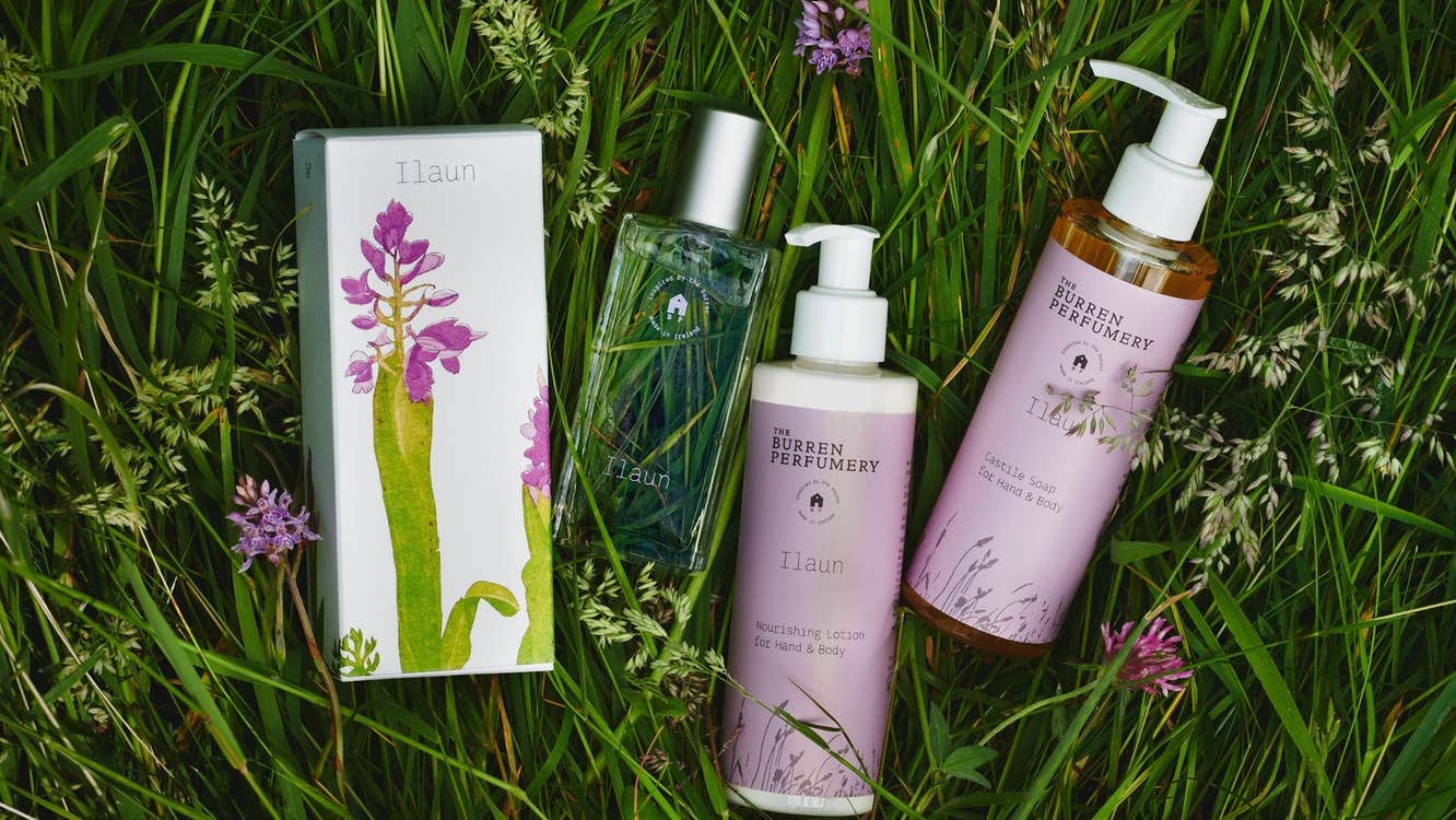 A selection of The Burren Perfumery organic range of skincare and soap products