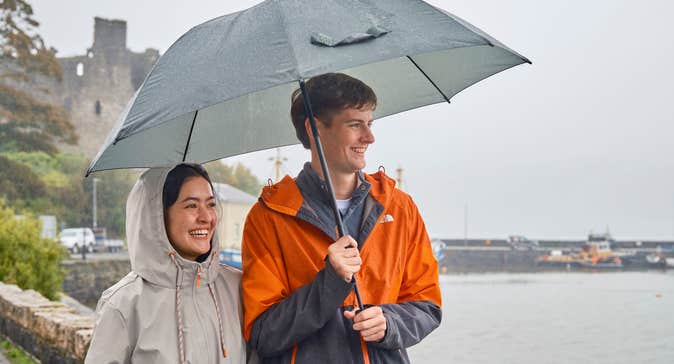 A couple in the rain in Carlingford, Co Louth