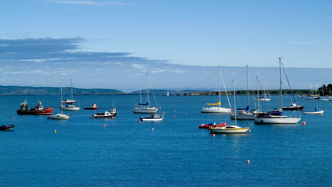 Boats moored at Schull Harbour, County Cork