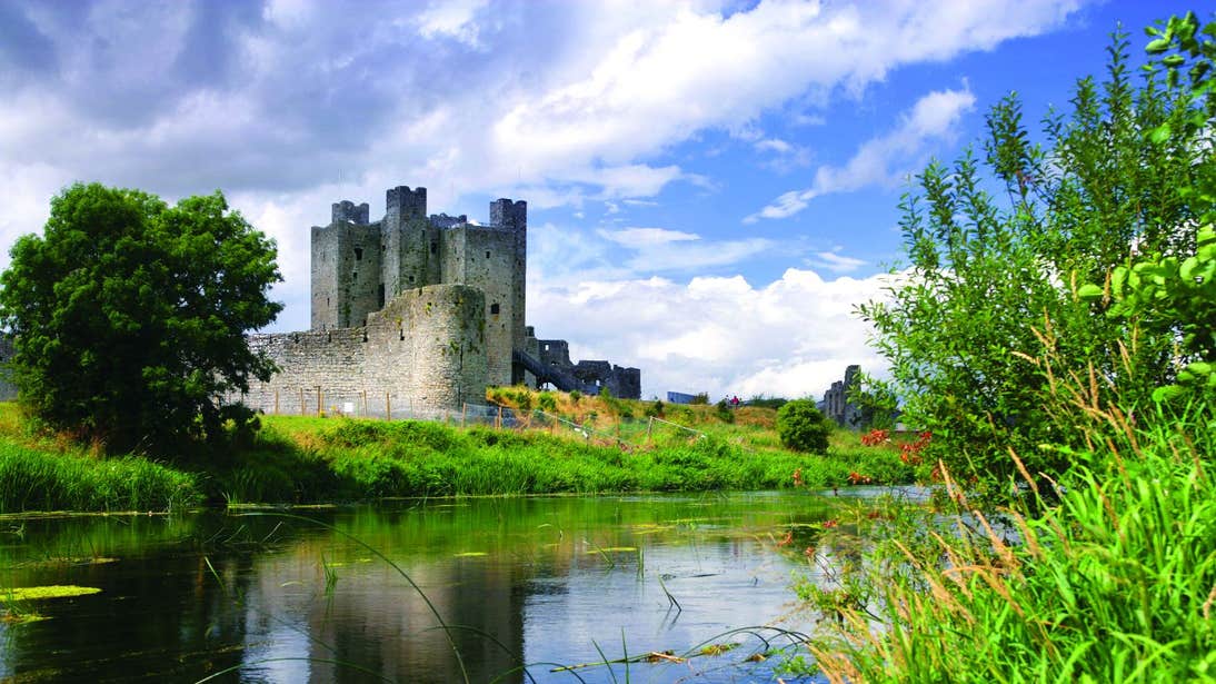 Grass growing over the river beside Trim Castle in Meath