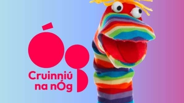 Cruinniú na nÓg 2026: Puppet Making Workshop, a stripy sock made into a hand puppet.