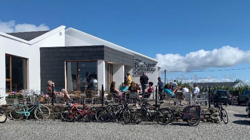 Cyclists stop off at The Beehive Craft and Coffee Shop