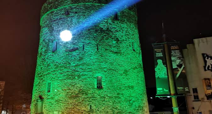 Reginald's Tower, Ireland's Oldest Civic Building, Goes Green for St. Patrick's Festival.