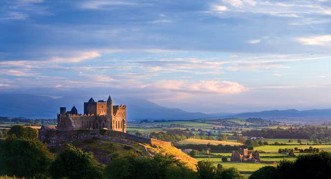 Blue skies and open green fields near The Rock of Cashel, Tipperary