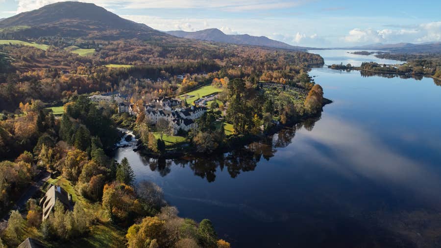 aerial view of sheen falls lodge
