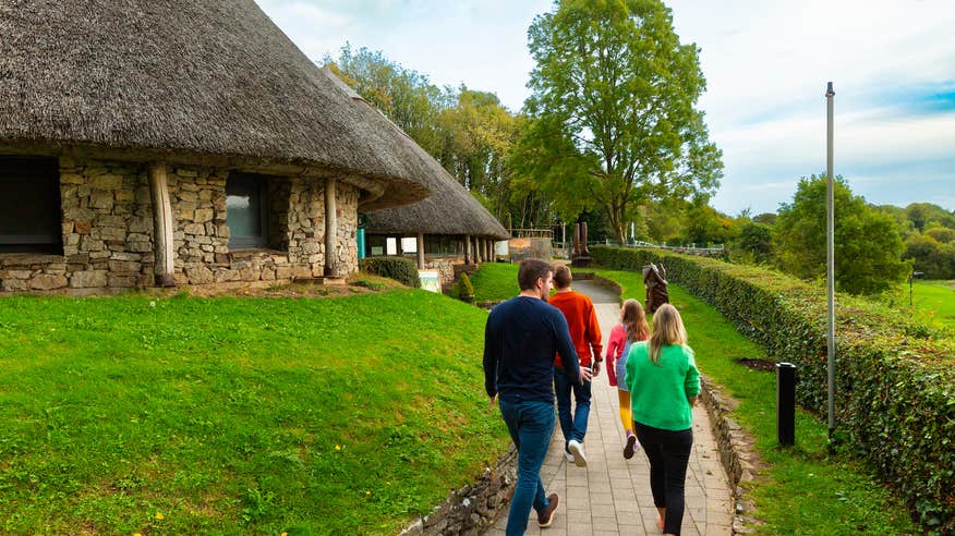 A family visiting the Lough Gur Visitor Centre in Limerick.