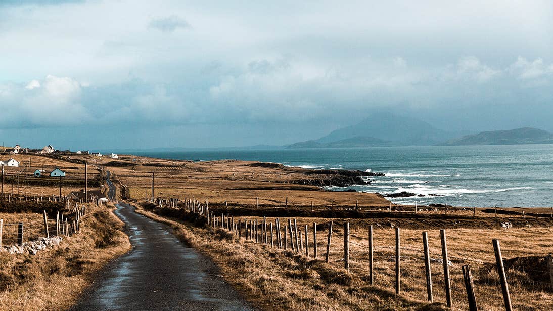 A country lane along the raw coastline of Clare Island in Co. Mayo