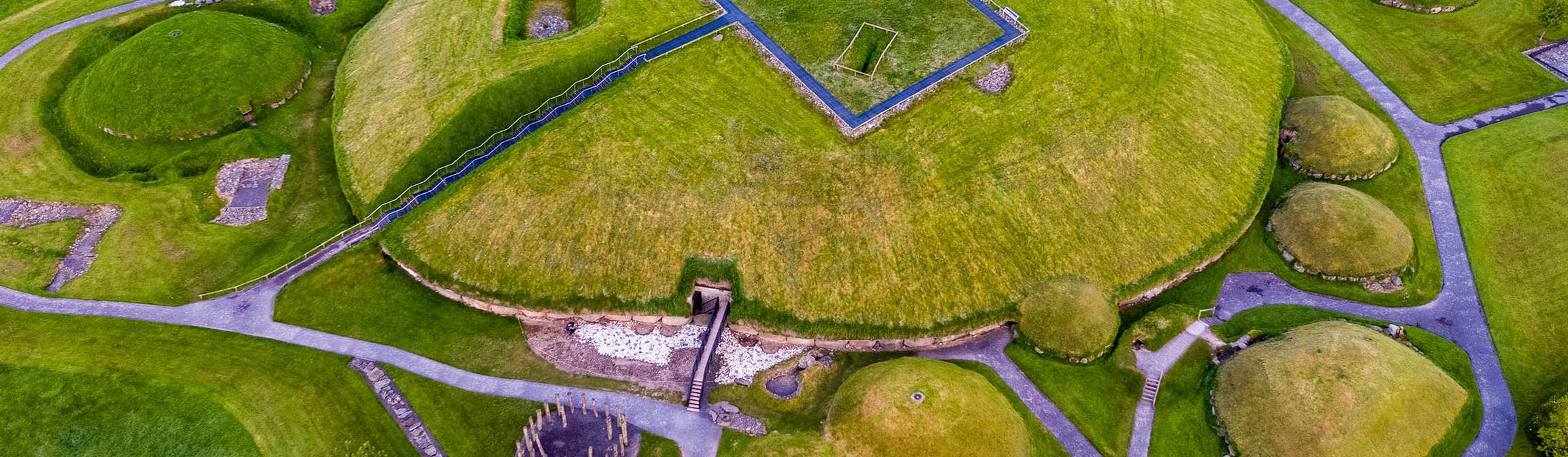 An aerial shot of Knowth, Boyne Valley, Meath