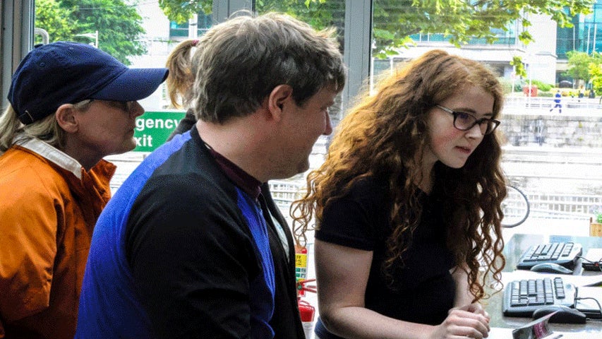 A family researching at The Irish Family History Centre