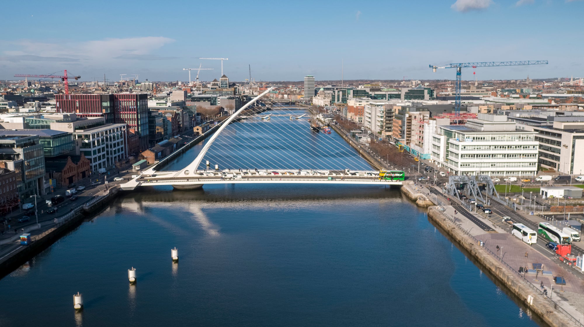 Aerial view of Dublin city and the River Liffey.