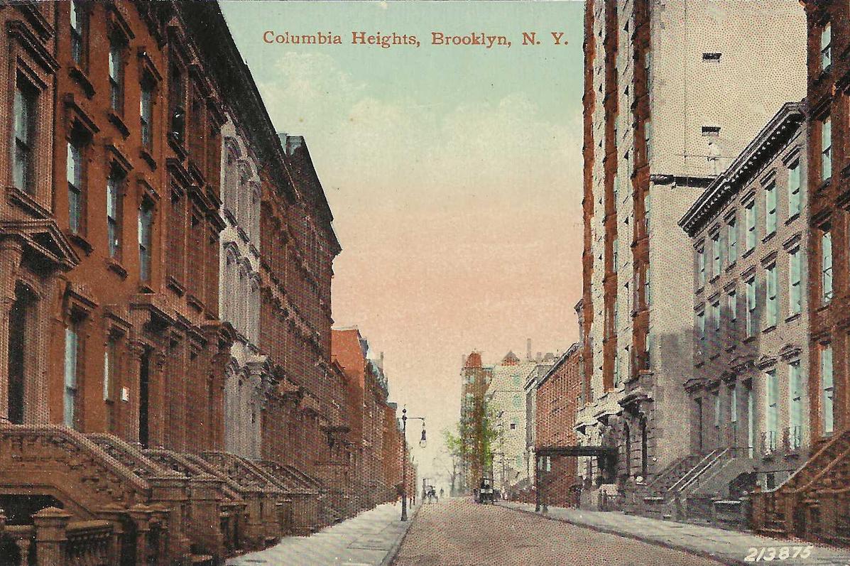 “Columbia Heights, Brooklyn,” ca. 1910, lithographic postcard. The Bob Stonehill Postcard Collection.