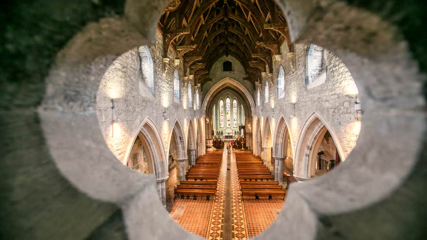 Interior view of St Canice's Cathedral and Round Tower in Kilkenny city