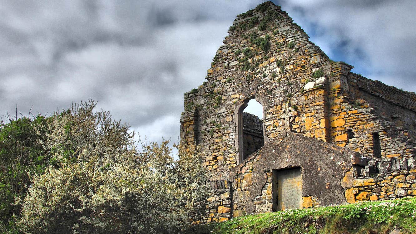 Remains of a monastic settlement on Slattery Island in County Clare.
