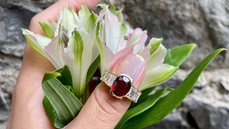 A vintage ruby and diamond engagement ring by Courtville