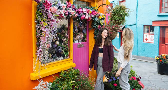 Two women exploring Kinsale in County Cork. 