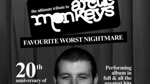Tribute band Favourite Worst Nightmare, poster with top half of man's head, smoking.