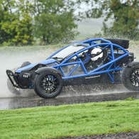 Rally School Ireland view of Ariel Nomad rally car splashing on the course