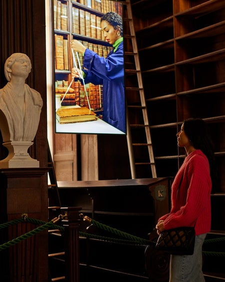 Tall book shelves in a library